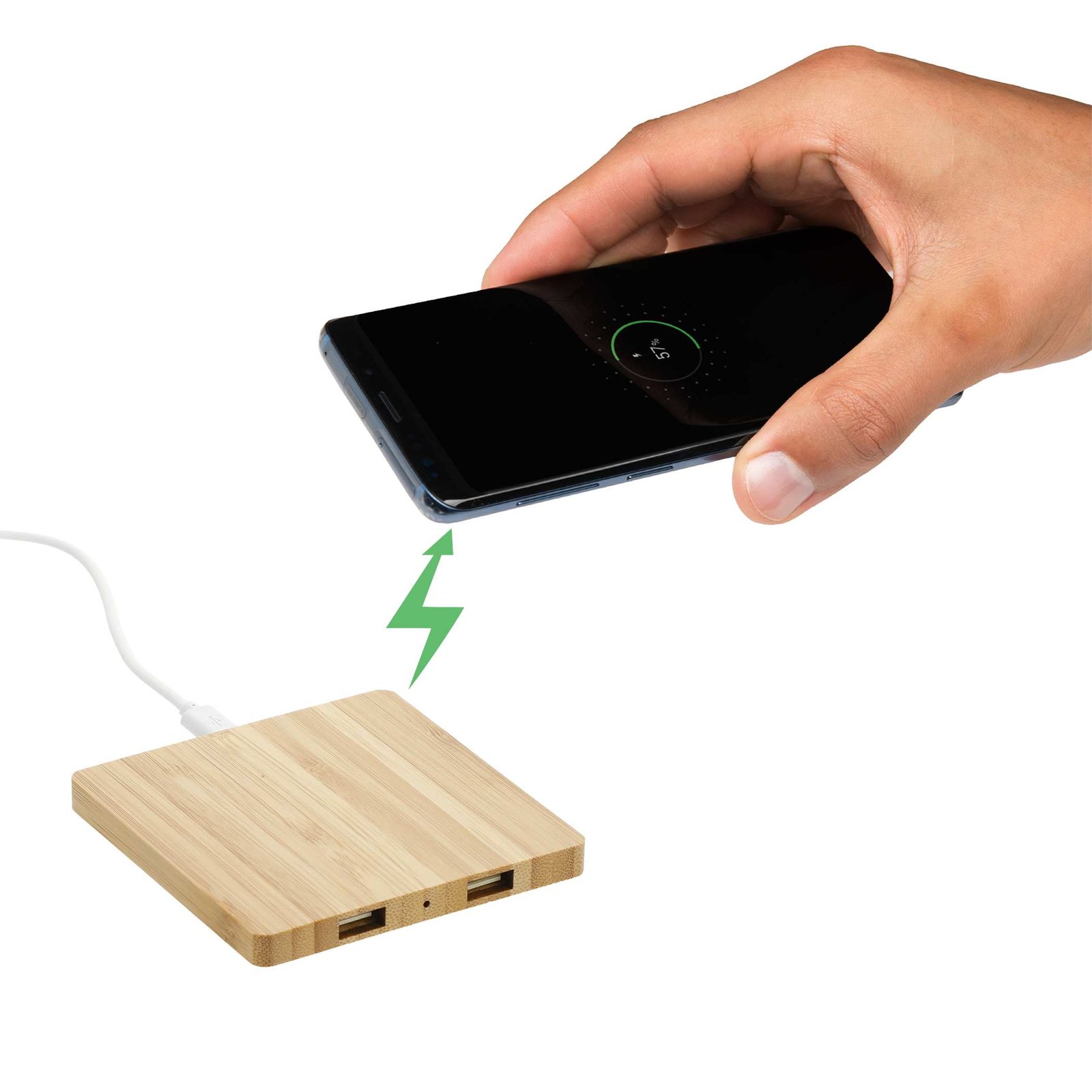 FSC® 100% Bamboo Wireless Charging Pad with Dual Outputs - Image 5