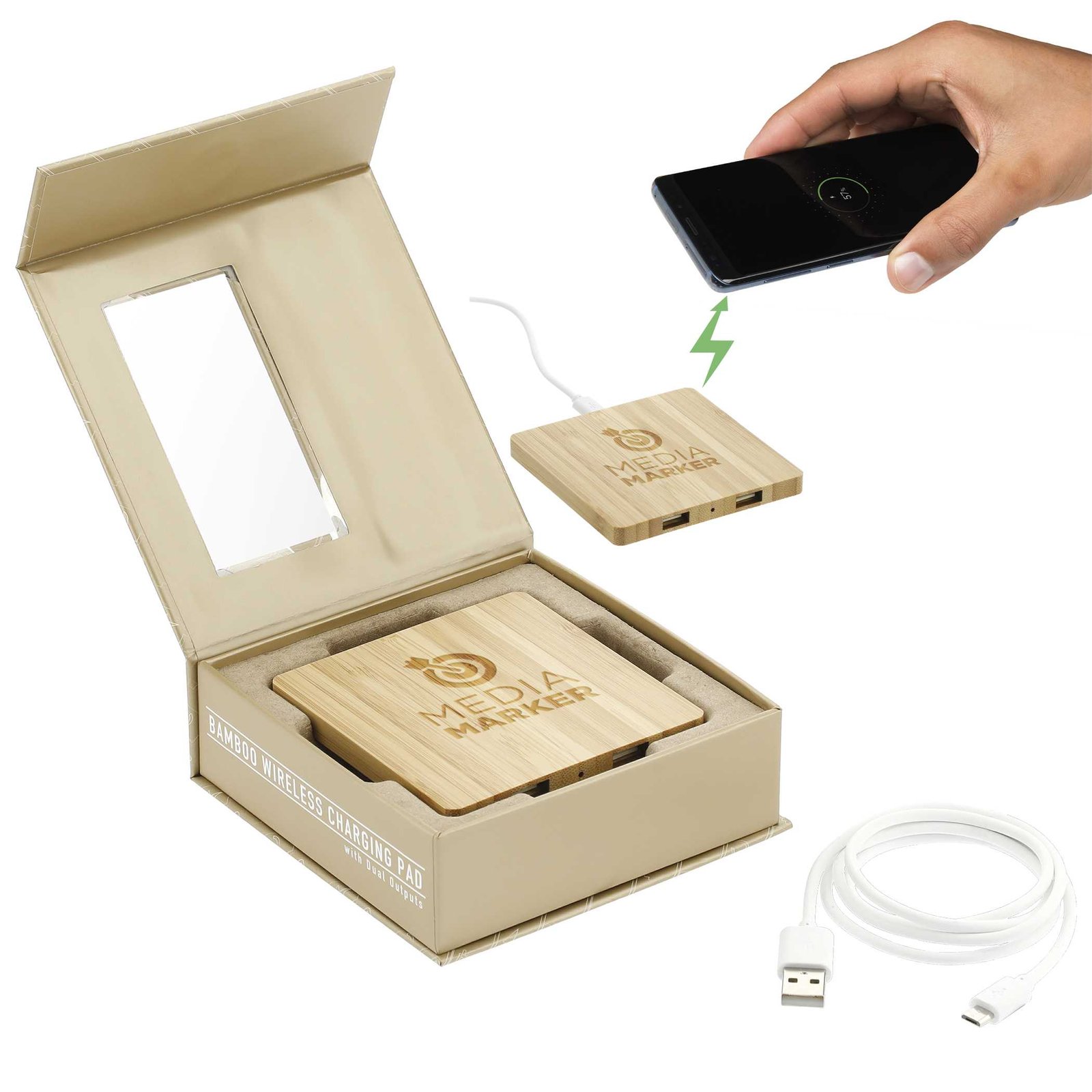 FSC® 100% Bamboo Wireless Charging Pad with Dual Outputs - Image 8