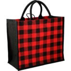 Buffalo Plaid Printed Jute Tote - Image 3