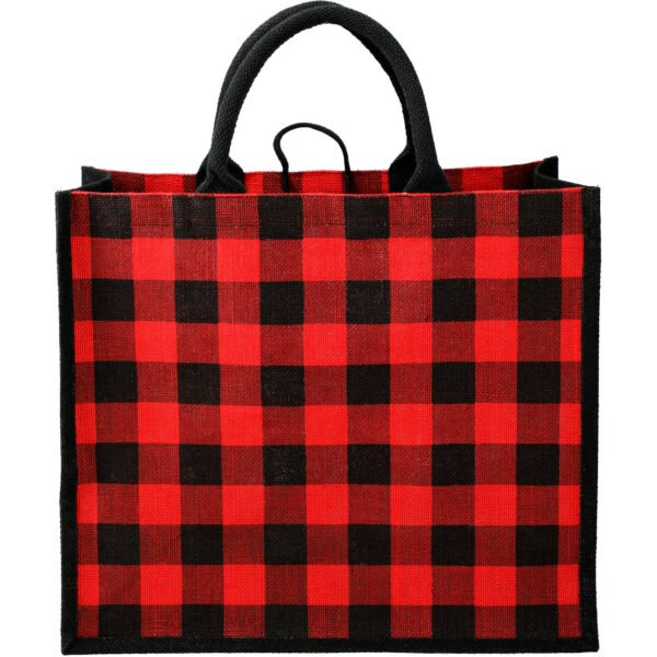 Buffalo Plaid Printed Jute Tote - Image 5