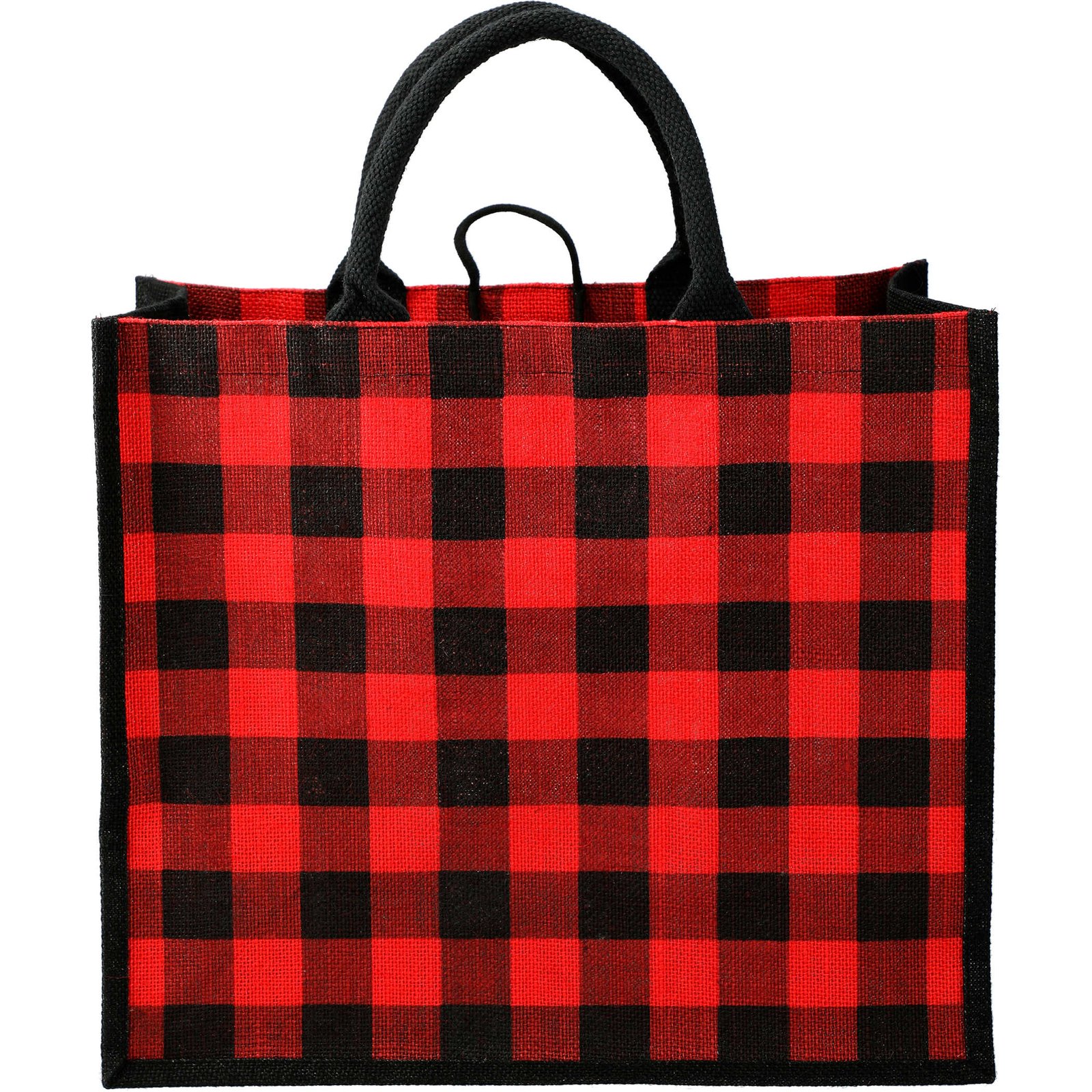 Buffalo Plaid Printed Jute Tote - Image 5