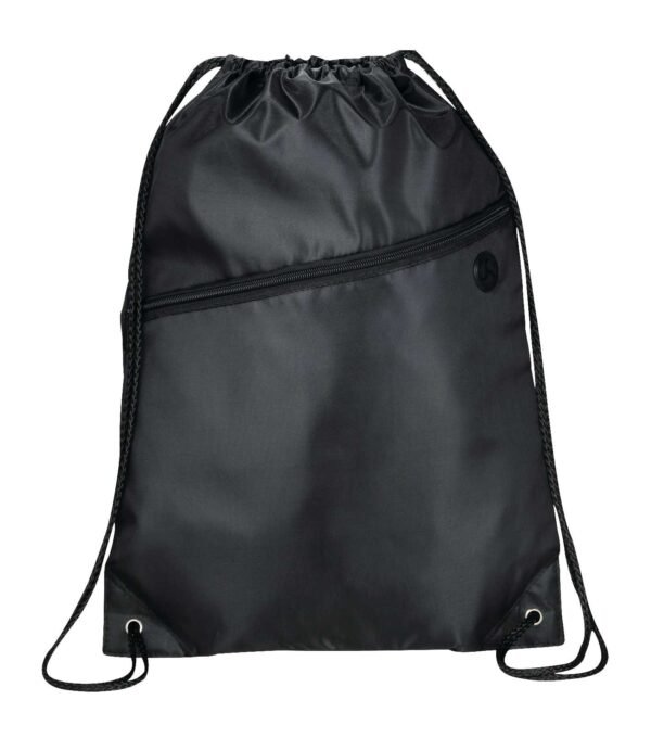 Robin Drawstring Polyester Bag with Front Zipper Pocket - Image 2