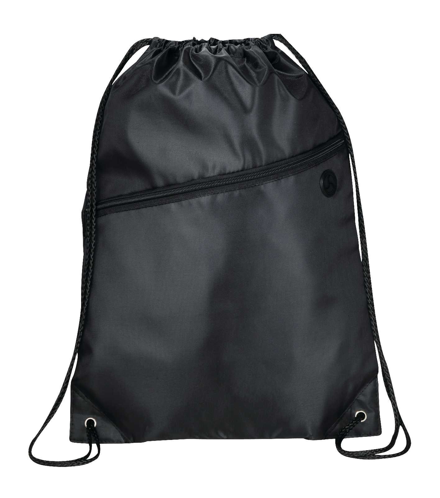 Robin Drawstring Polyester Bag with Front Zipper Pocket - Image 2