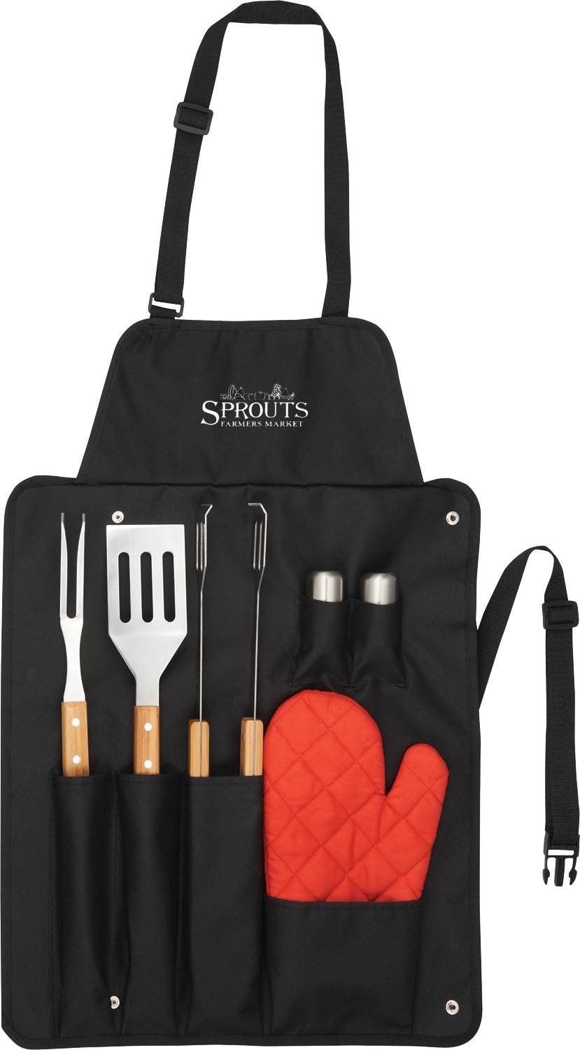 1450-89BK_D_FR_1054 BBQ Now Apron and 7 piece BBQ Set - Image 1