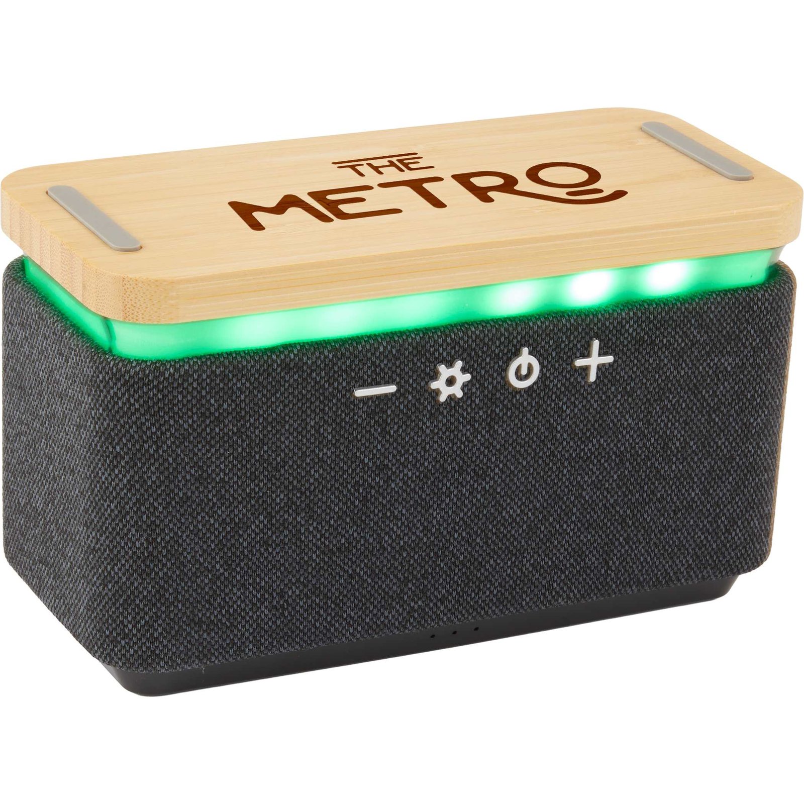 7195-75NTGY_D_AR2 Boost Fabric & FSC® Bamboo Speaker with Wireless Charging Pad - Image 1