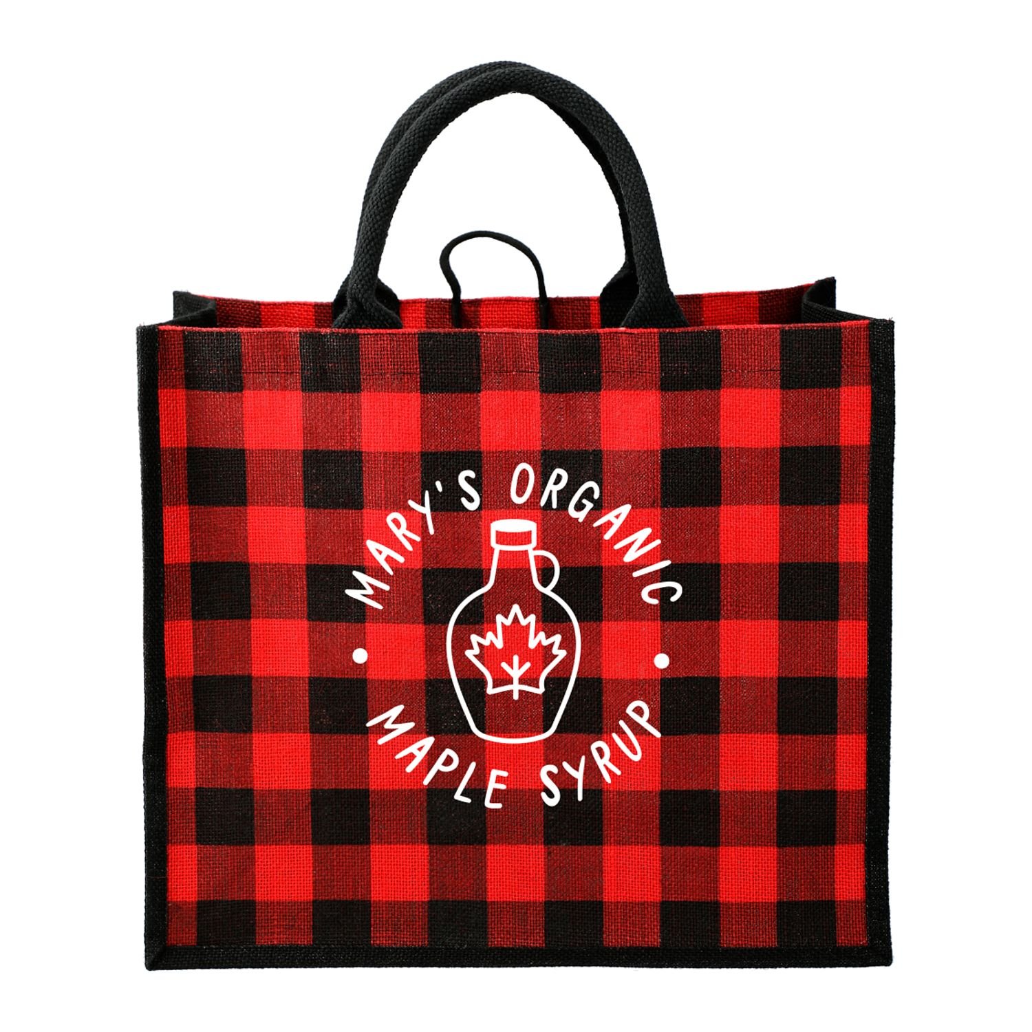 SM-5767-1 Buffalo Plaid Printed Jute Tote - Image 1