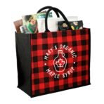 Buffalo Plaid Printed Jute Tote - Image 3