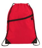 Robin Drawstring Polyester Bag with Front Zipper Pocket - Image 2