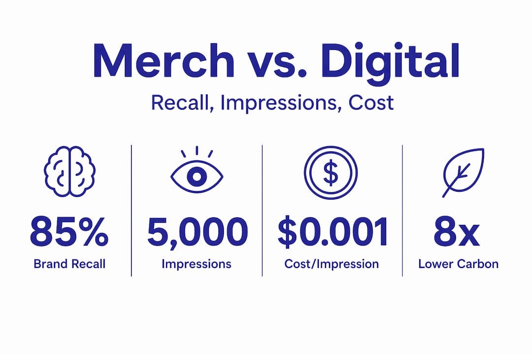 Infographic comparing merch and digital channel stats