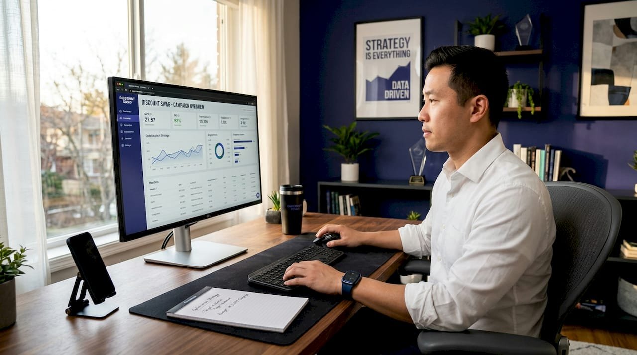 Marketing professional reviewing campaign dashboard