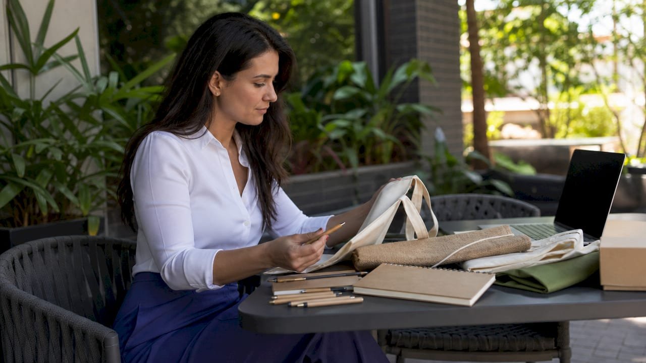 Marketing manager reviewing promotional product samples