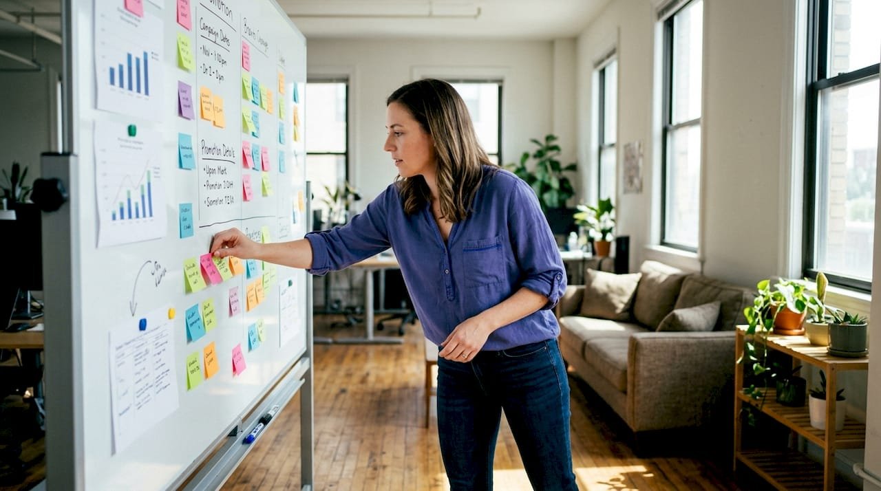Marketing manager planning promotional calendar