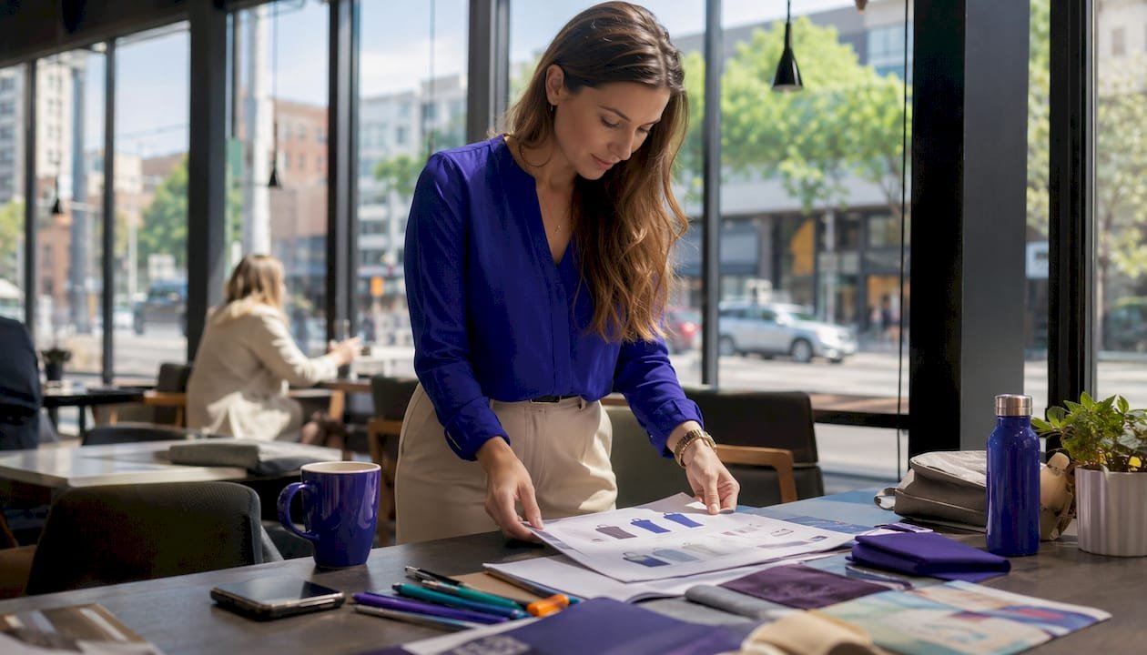 Marketing manager reviewing campaign brief at desk