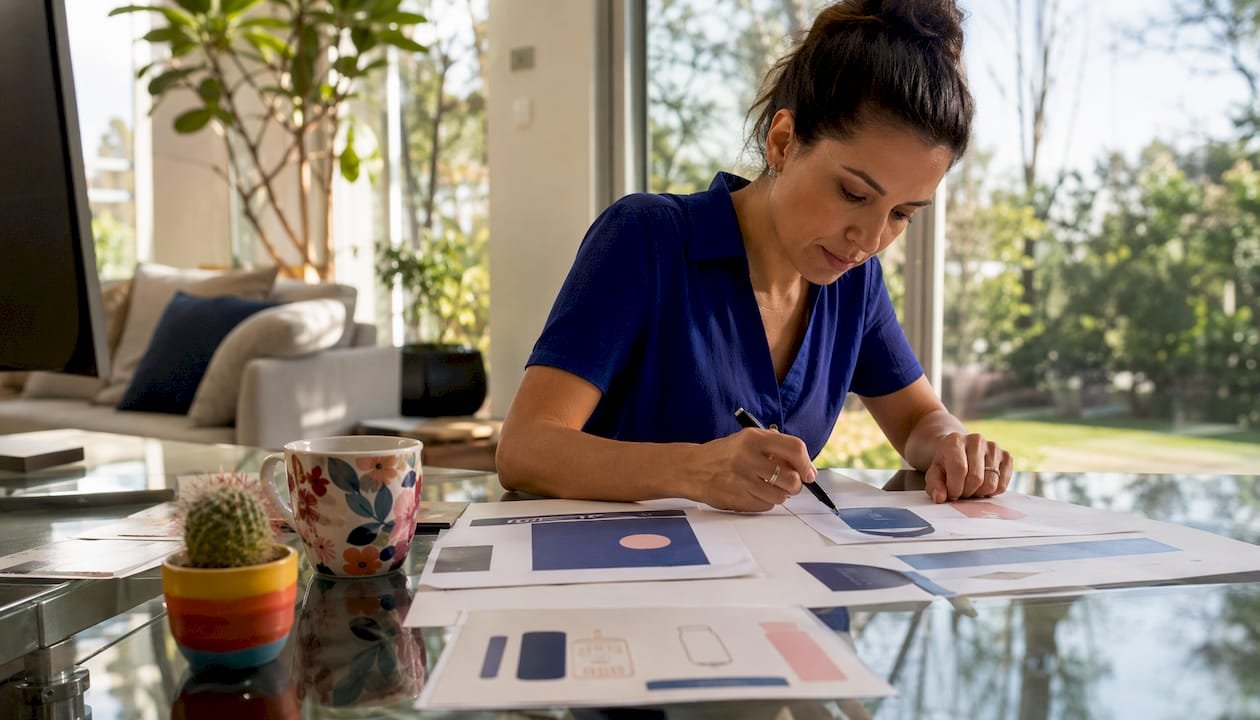 Brand manager examining brand font system in office