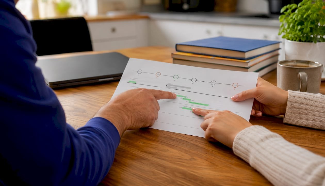 Close-up of hands reviewing order lead time document