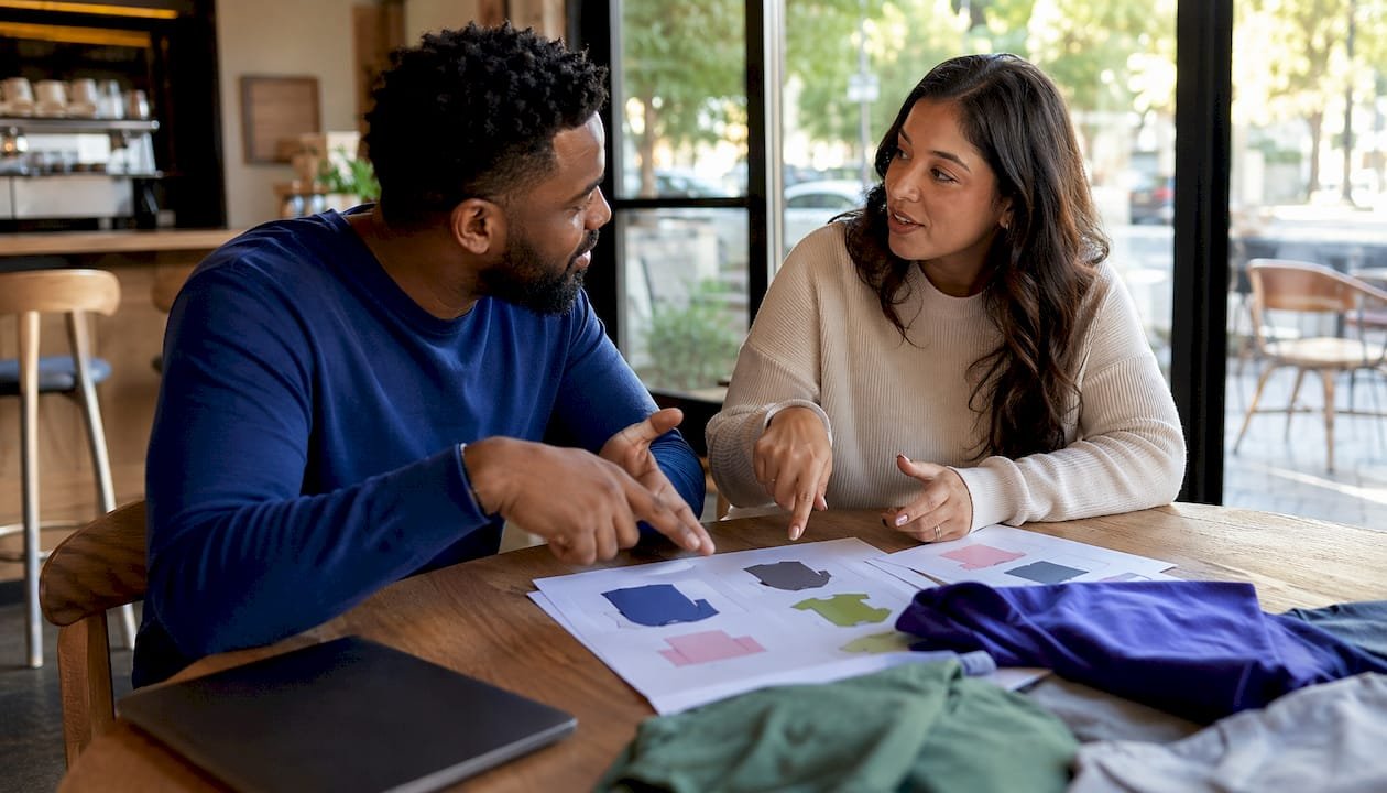 Marketing team discussing cause-merch strategy