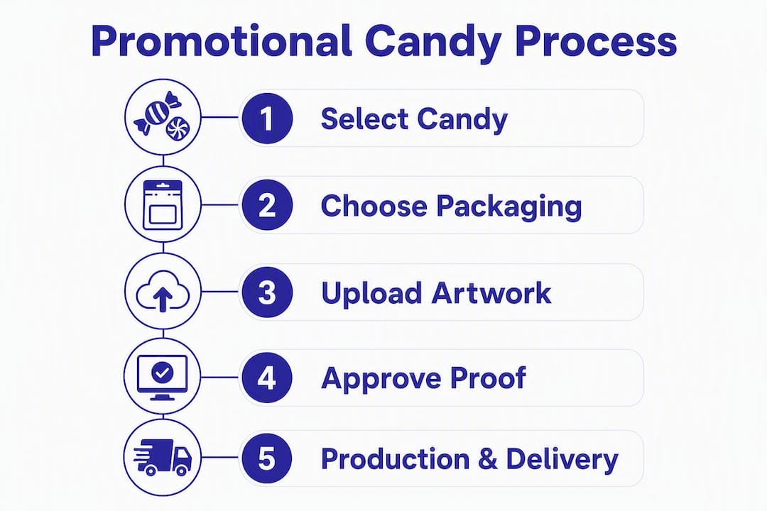 Infographic showing promotional candy customization steps