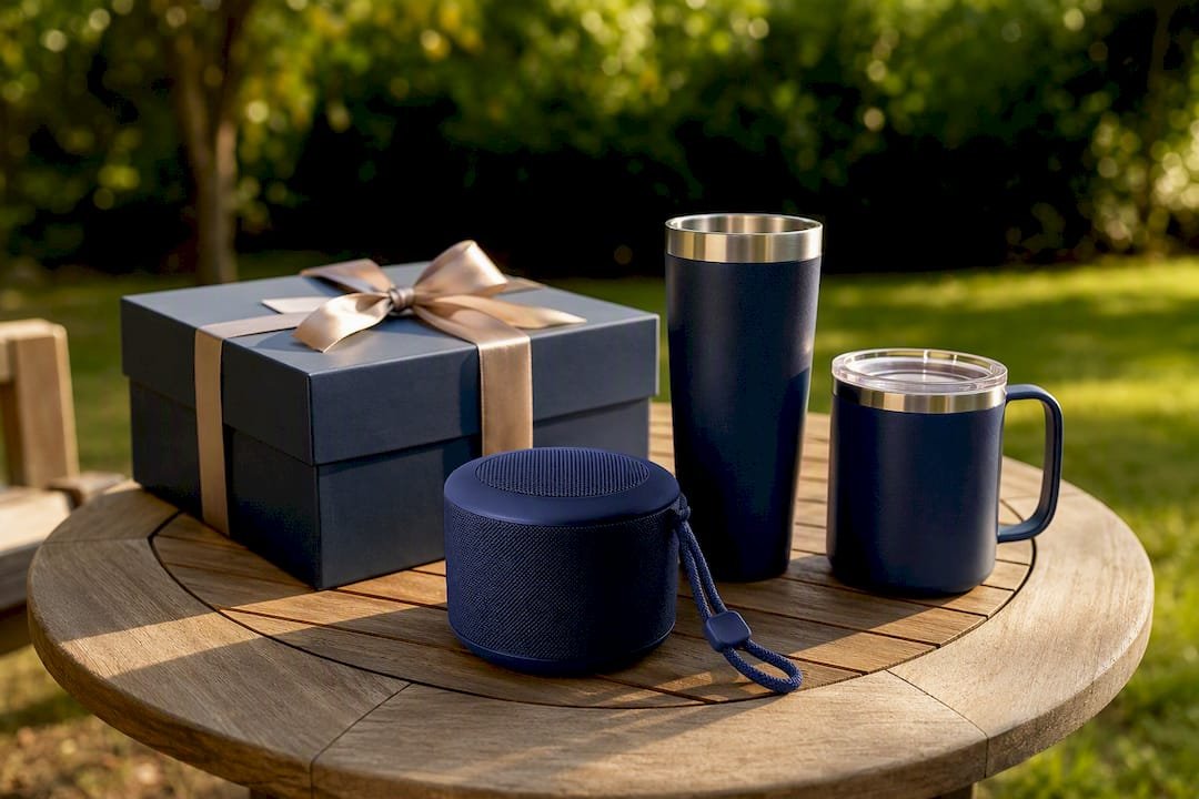 Curated speaker gifts on event table