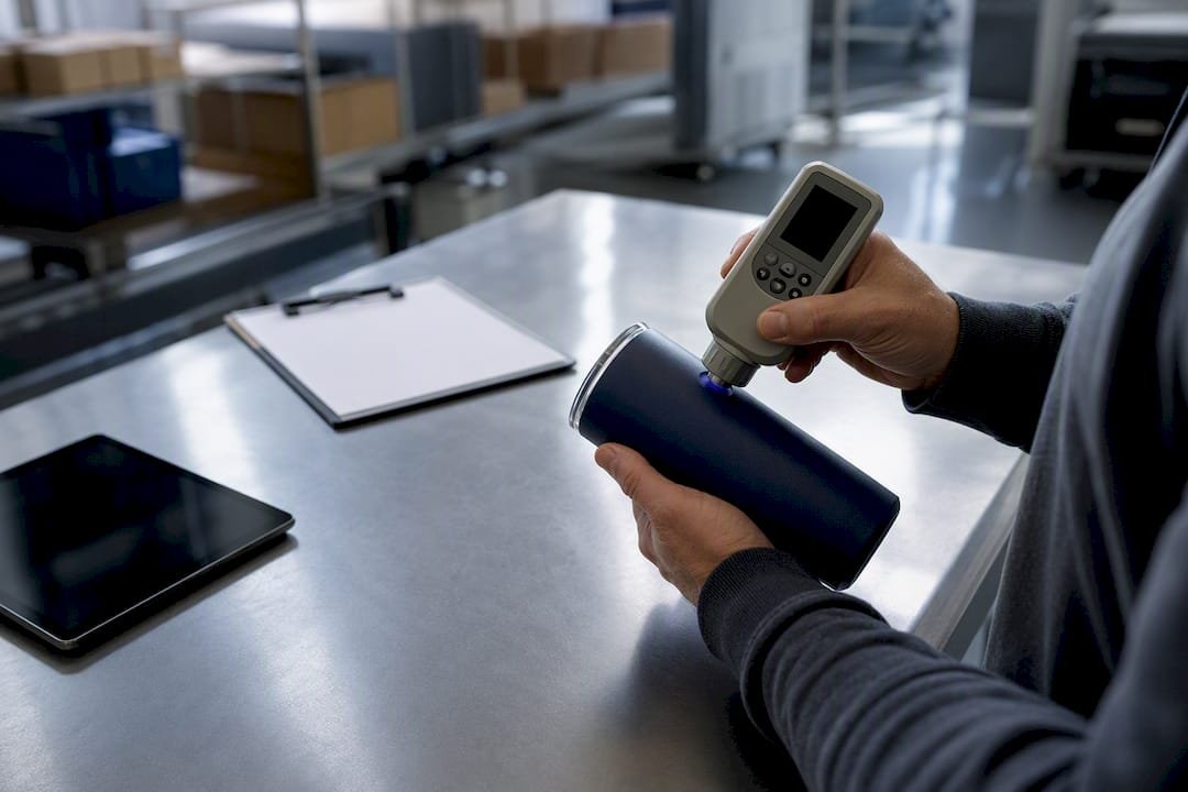Hands testing promotional product for chemical compliance