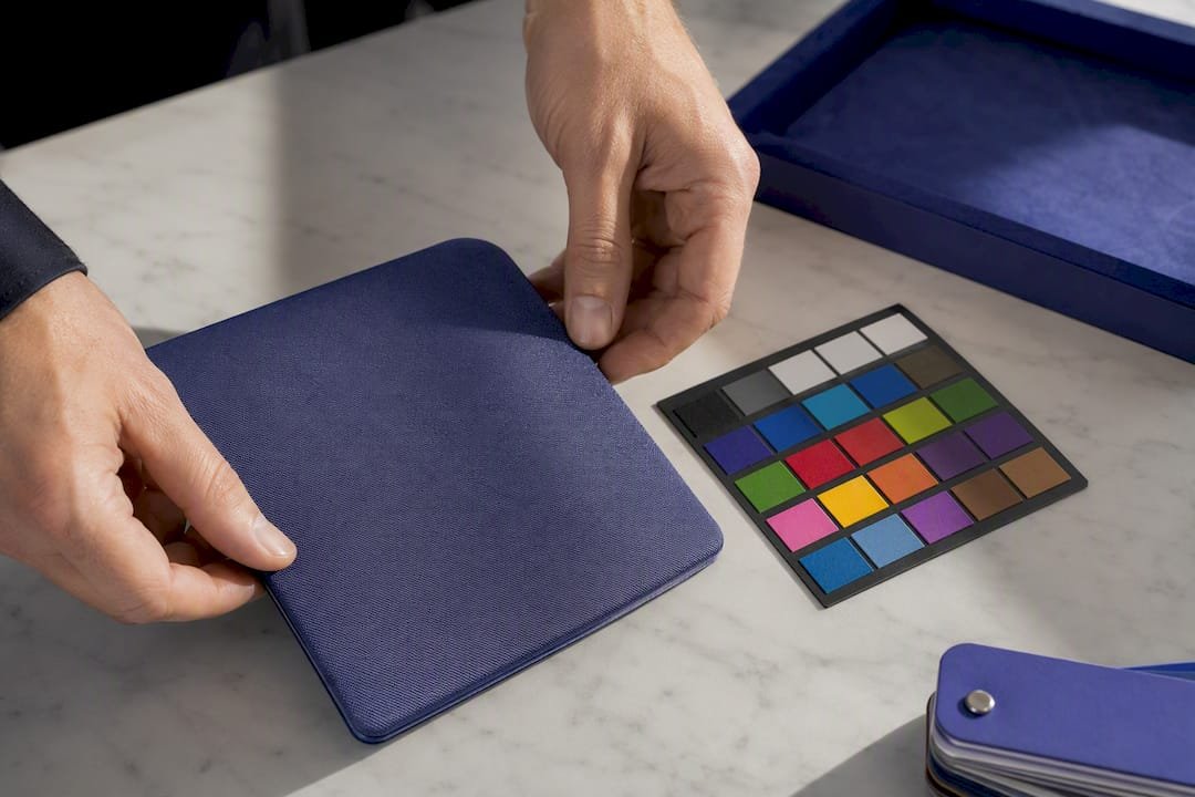 Physical sample beside color reference swatches