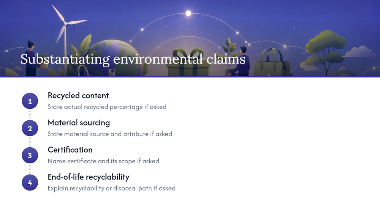 Environmental claims linked to supporting evidence