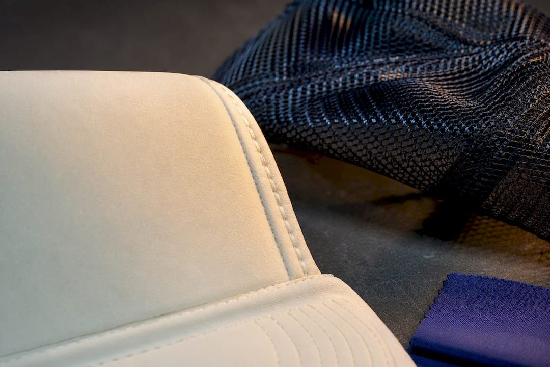 Close-up of foam and mesh hat materials