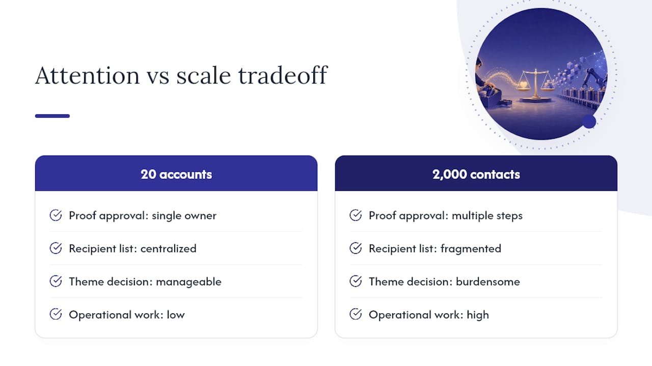 Custom gifting tradeoff across program scale