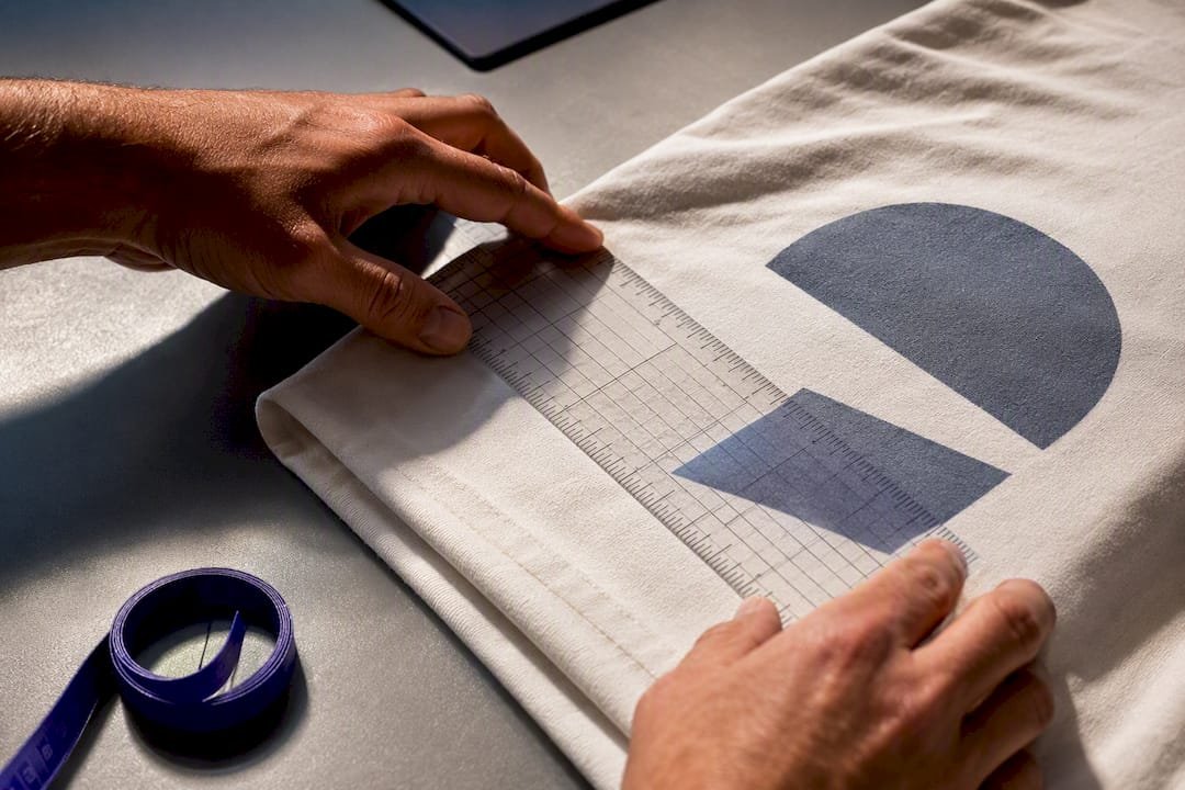 Measuring a logo print area on shirt fabric