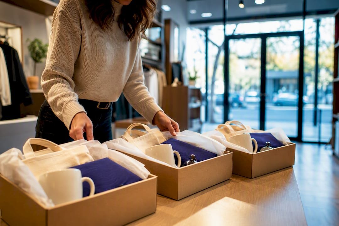 Three prepacked giveaway kits at store opening