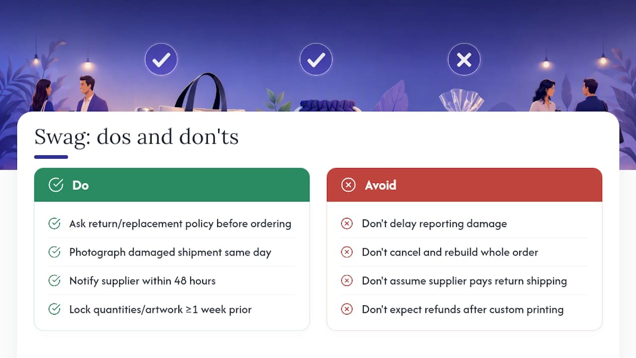 What Happens If Swag Arrives Damaged or the Order Needs a Last-Minute Change? — overview diagram