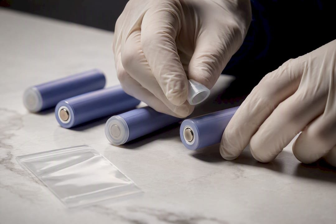 Hands protecting spare battery terminals