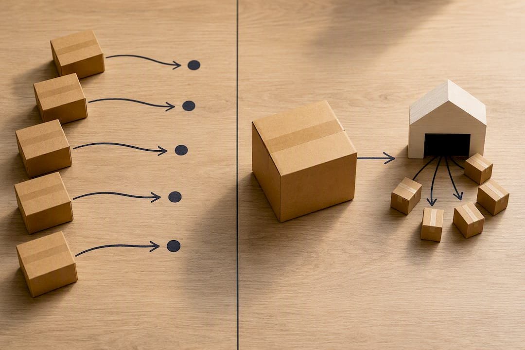 Illustration comparing two swag kitting models