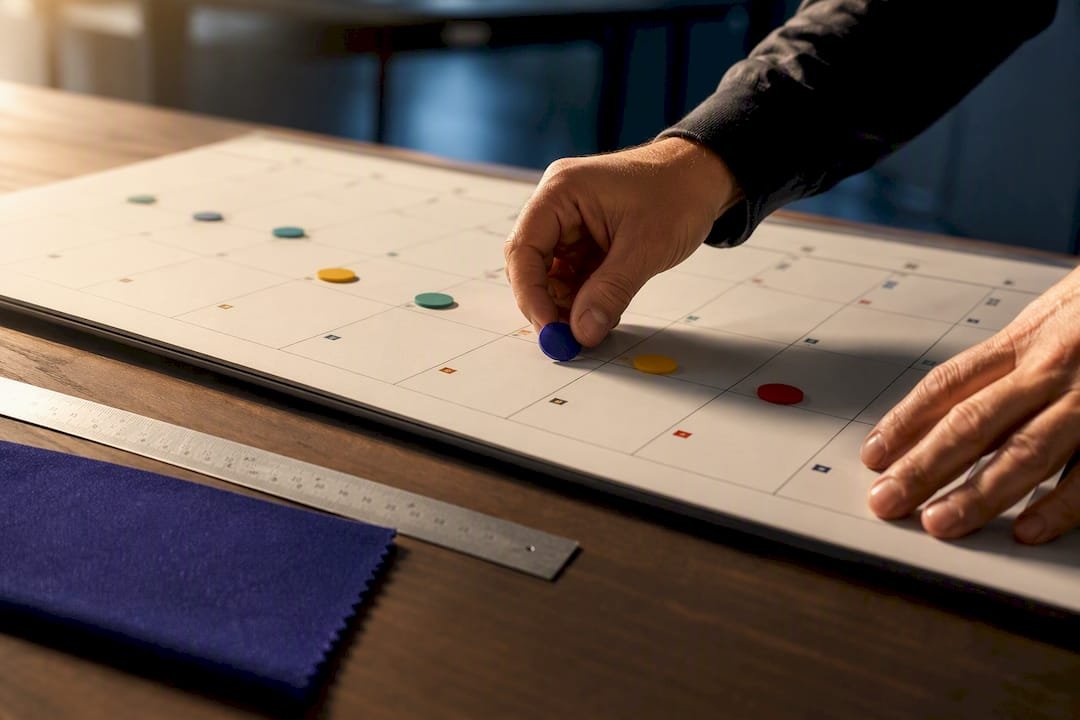 Hands planning an event delivery timeline