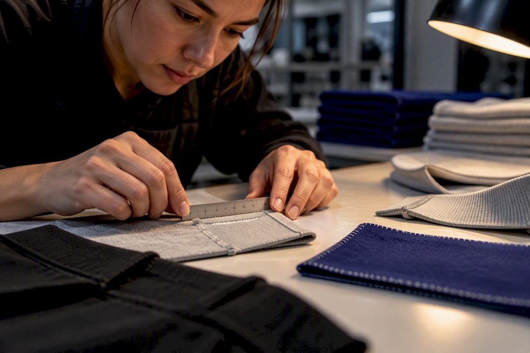 Hands checking personalized garment details