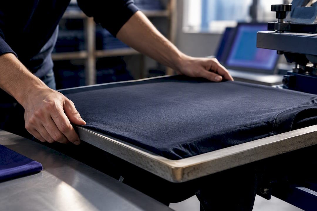 Cropped garment positioned within printing platen