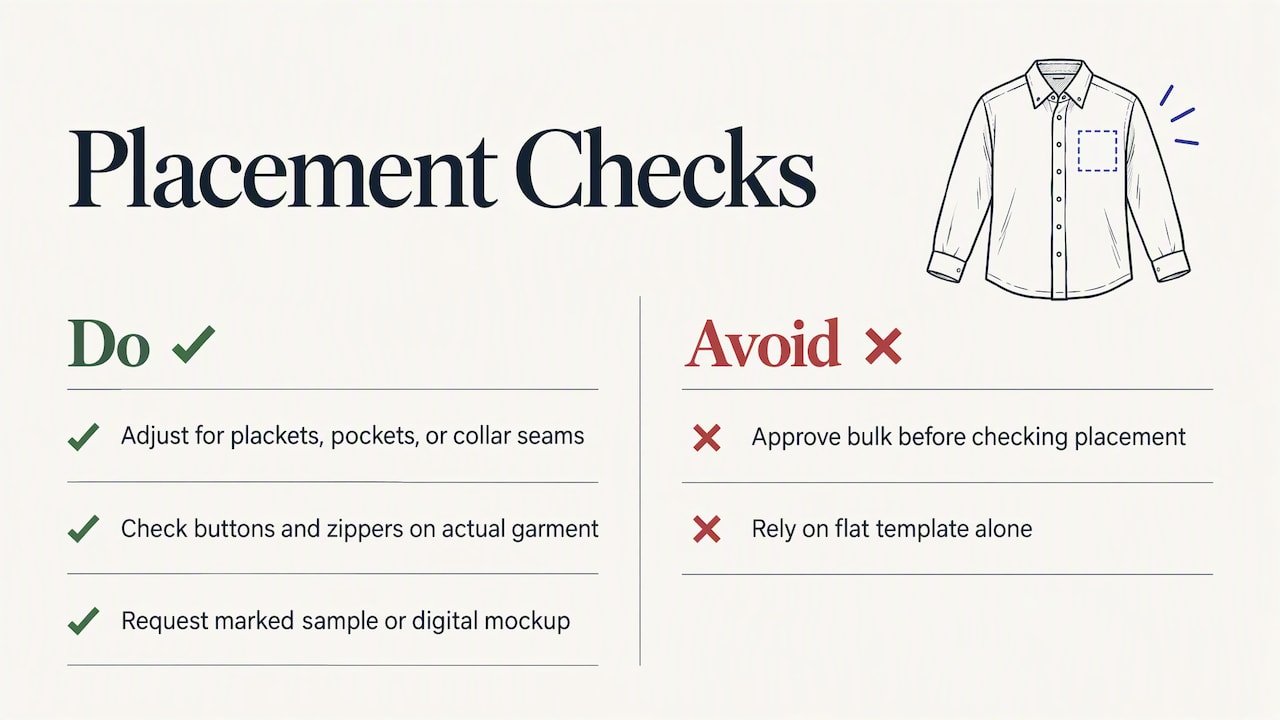 Garment placement zones and nearby construction details