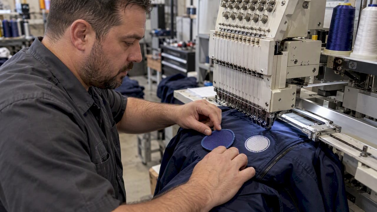 Appliqué and direct embroidery on jacket