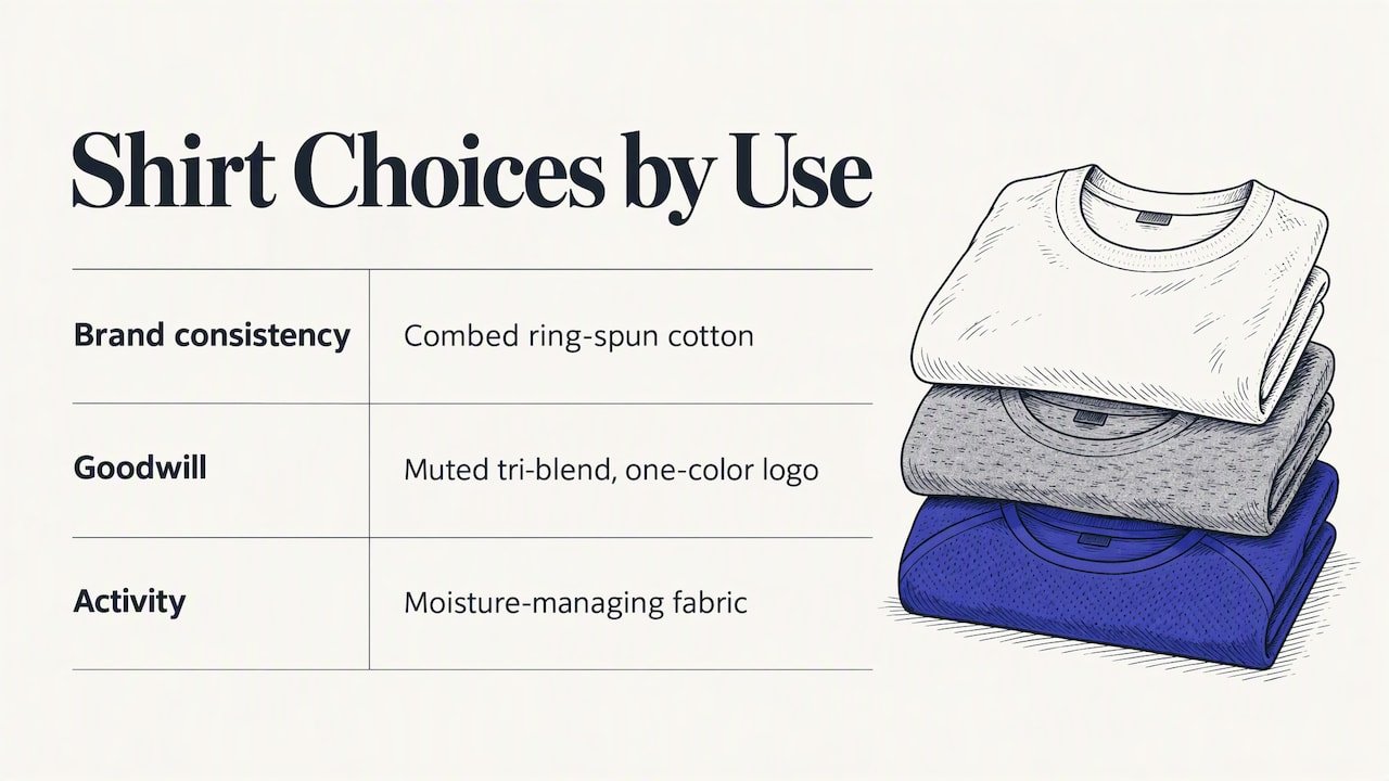 Three promotional shirt jobs and fabric choices