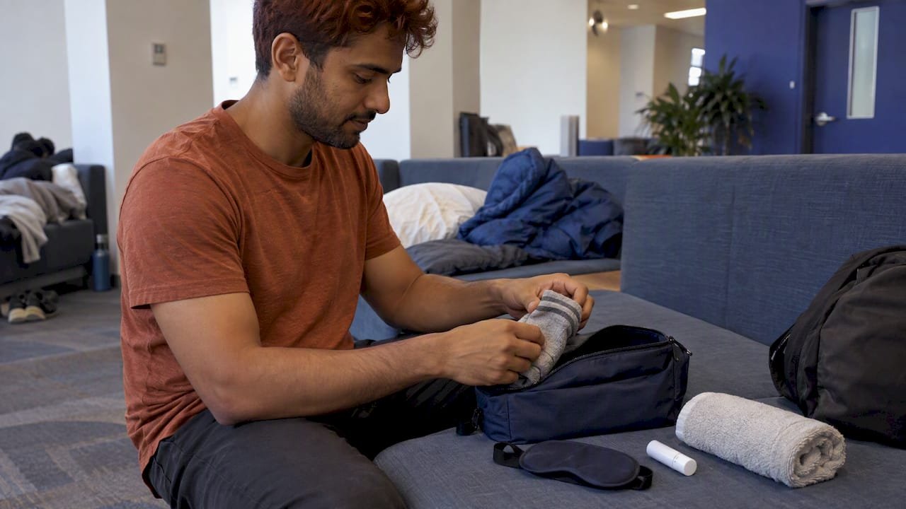 Comfort items packed for an overnight hackathon